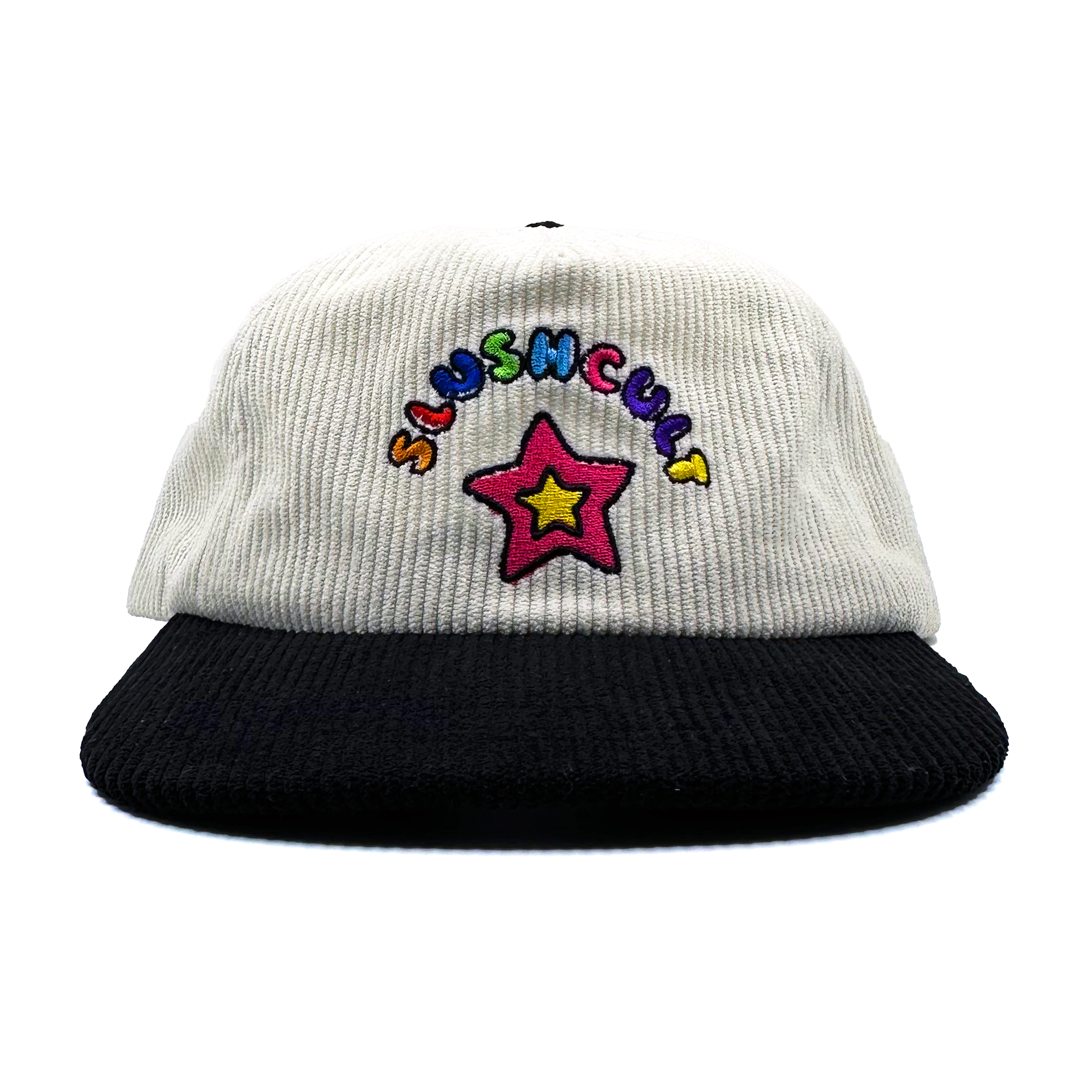 Shining Star Corduroy 5 Panel Hat (Cream/Black) Headwear Slushcult    Slushcult