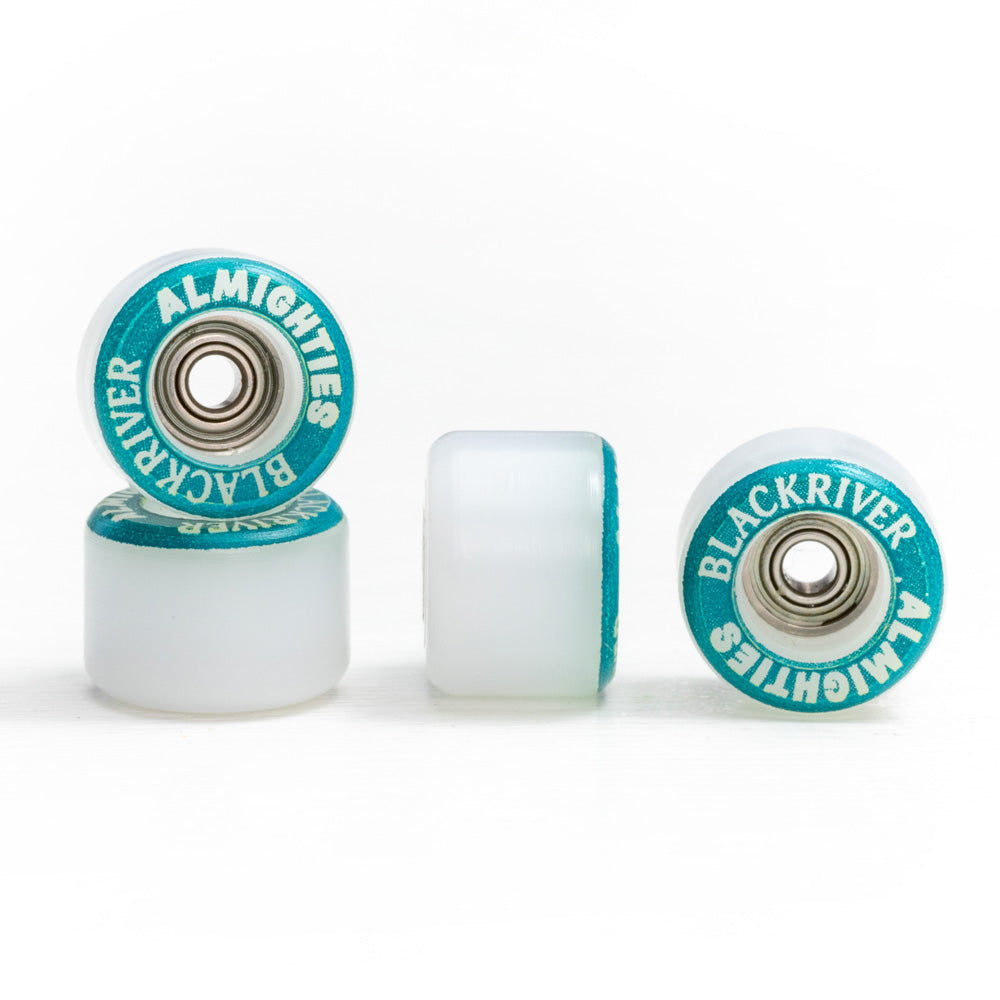 Blackriver Wheels "Almighties" White/Teal Fingerboard Wheels Blackriver    Slushcult