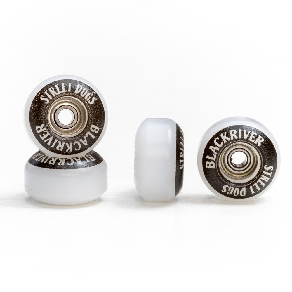 Blackriver Wheels "Street Dogs" White/Black Fingerboard Wheels Blackriver    Slushcult
